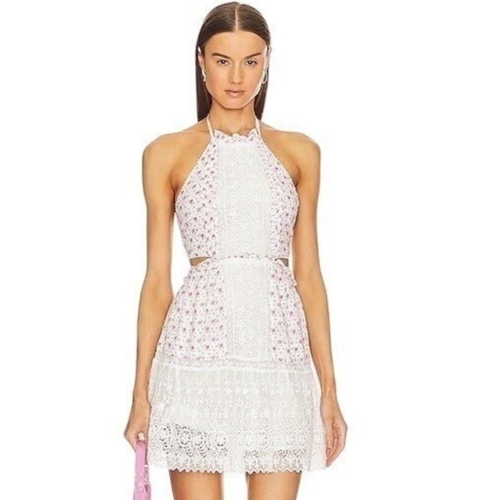 LoveShackFancy Kesia Floral Lace Halter Mini Dress XL